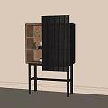 Modern Black Decorative Cabinet With Vertical Slat Design Open Shelves And Metal Legs