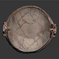 Traditional Red Ceramic Basin With Carved Dragon Handles And Intricate Patterns