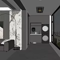 Modern Home Balcony Design With Floor to Ceiling Windows Washing Machine Dryer and City View