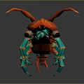 Vibrant Red Fantasy Creature Character With Long Antennae Brown Exoskeleton And Teal Legs