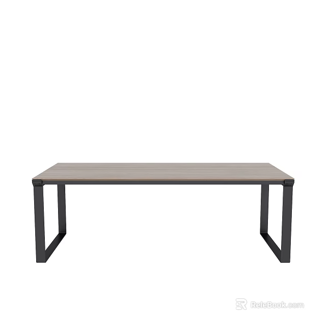 Modern Minimalist Rectangular Dining Table With Wooden Top And Black Metal Frame 3d model
