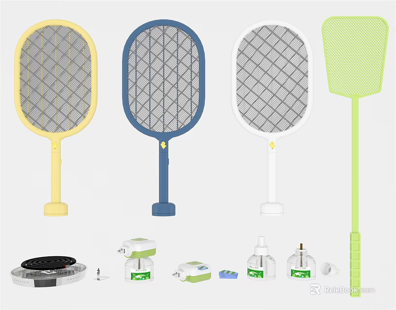Colorful Electric Mosquito Swatter Daily Electrical Appliance With Batteries Chargers And Sprays 3d model 