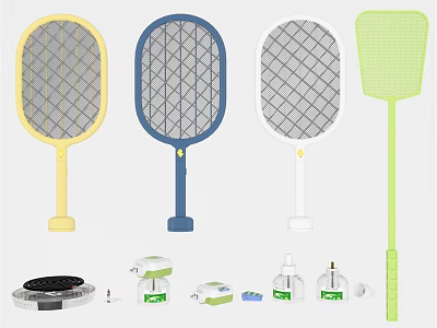 Colorful Electric Mosquito Swatter Daily Electrical Appliance With Batteries Chargers And Sprays 3d model