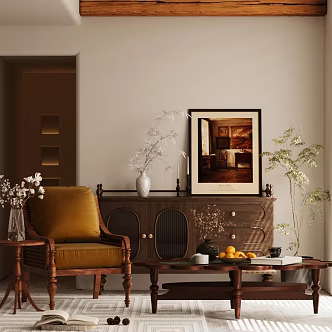 Mid-ancient Style Leisure Chair Potted Solid Wood Coffee Table Mid-ancient Style Entrance Cabinet Bucket Cabinet Solid Wood Side Cabinet Pedal Mid-ancient Style Ornaments Combination Decorative Cabinet Ornaments 3d model