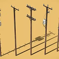 Commercial Electrical Equipment Including Transformers On Utility Poles For Power Distribution 3d model