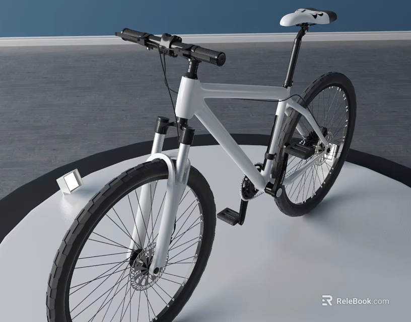 Minimalist Mountain Bicycle With White Frame And Black Wheels In Indoor Studio 3d model 