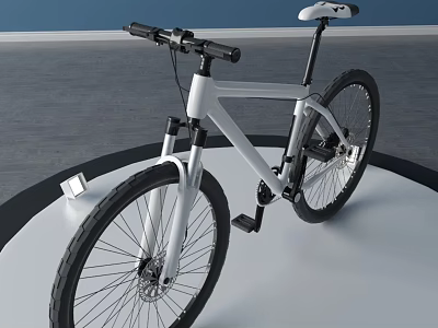 Minimalist Mountain Bicycle With White Frame And Black Wheels In Indoor Studio 3d model