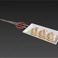 Delicious Dumplings on White Plate with Chopsticks Red Small Dish and Green Garnish