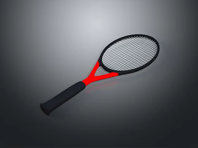 Black And Red Tennis Racket With Modern Design And Comfortable Grip 3d model