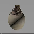 Handcrafted Cream Colored Clay Vase With Brown Decorative Patterns And Handles For Home Decoration
