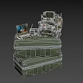 Green Stacked Storage Boxes With Electronic Devices And Screen