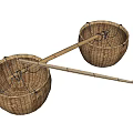 Rustic Handwoven Wicker Baskets And Bamboo Pole For Garden Ornaments