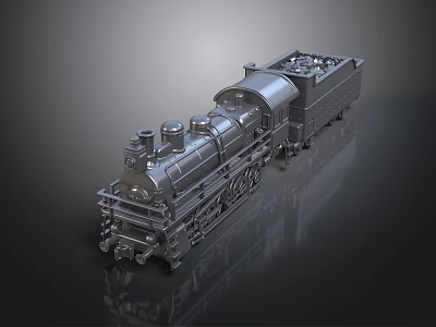 Vintage Silver Steam Train Model With Detailed Metallic Body And Shiny Surface On Dark Background 3d model