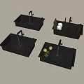 Black Modern Kitchen Sinks With Faucets And Vegetable Fruit In Basin 3d model
