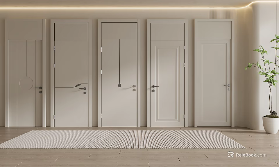 Modern Interior Hinged Doors With Various Design Styles And Light Colors For Home 3d model 