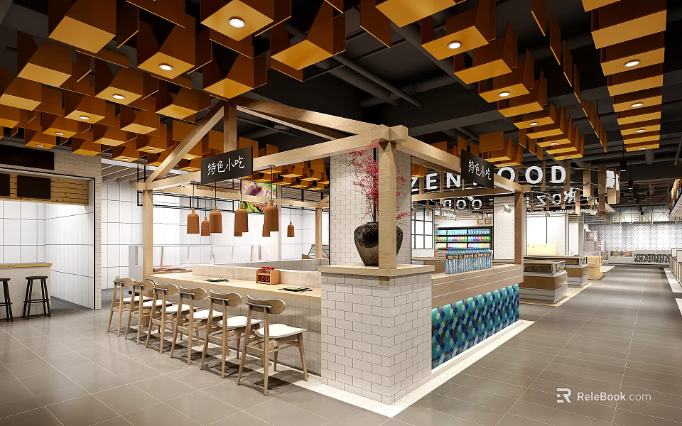 Spacious Supermarket Department Store Interior With Shelves Products And Bright Lighting 3d model 