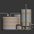 Industrial Metallic Storage Tanks With Various Sizes Pipes And Reflective Surfaces