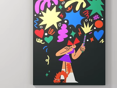 Colorful Illustration With Character Holding Magic Wand Stars Hearts And Little Dinosaur 3d model