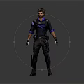 3D Male Sci Fi Character In Tactical Black Blue Outfit With Gloves Belt And Boots