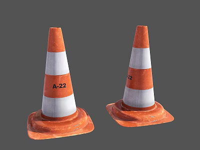 Reflective Orange White Striped Traffic Cones Marked A22 And A23 For Road Safety 3d model