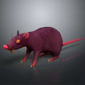 3D Purple Rat Character With Red Eyes Yellow Teeth Pink Ears Tail On Gray Background