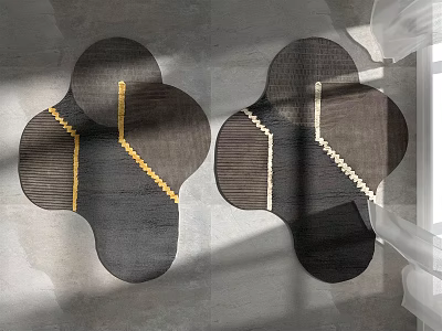 Modern Stylish Area Rugs in Irregular Shape with Black Base and Gold White Accents 3d model