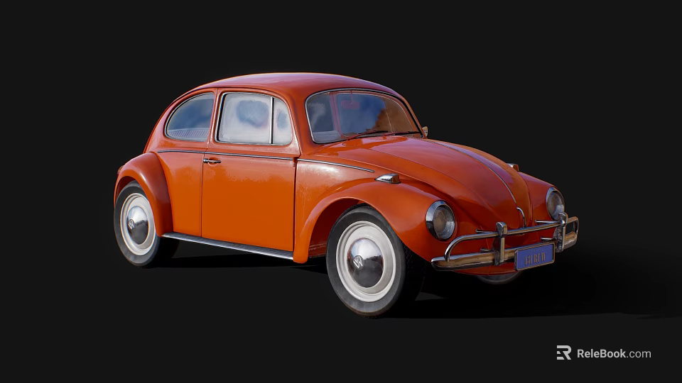Vintage Orange Beetle Car with Classic Retro Design and Black Background 3d model 
