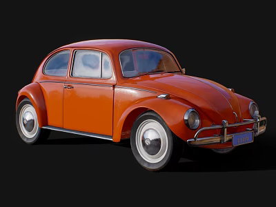 Vintage Orange Beetle Car with Classic Retro Design and Black Background 3d model