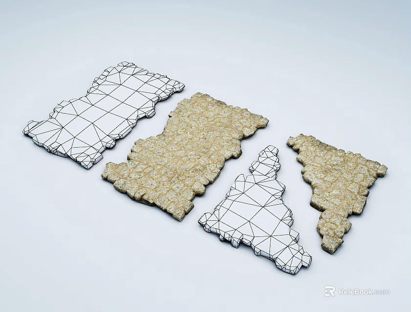 Natural Stone Wood Decorative Elements With Textured Surfaces And Various Shapes 3d model 