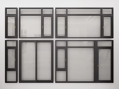 Black Frame Casement Windows With Insect Screen And Multiple Design Options 3d model