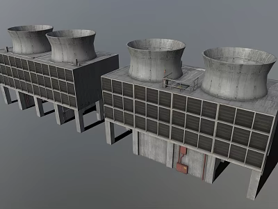 Industrial Cooling Towers With Concrete Structures In Manufacturing Facility 3d model