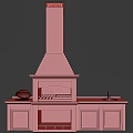 Outdoor Brick Kitchen With Black Countertop Chimney Faucet And Lid Covered Grill
