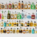 Various Colorful Alcohol Beverage Bottles Collection Display With Different Shapes Sizes And Labels