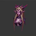 Fantasy Game Movie Character 3D Model With Pink Horns Golden Long Hair And Pointed Ears