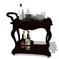 Elegant Wooden Bar Cart With Assorted Liquor Bottles And Glassware