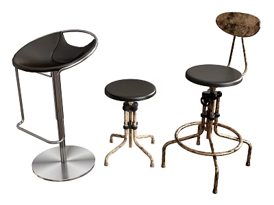 Variety of Stylish Bar Stools with Black Seats and Metal Frames in Different Designs 3d model