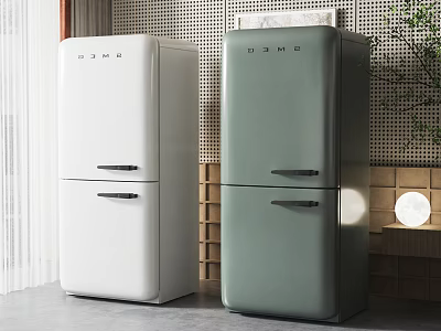 Vintage Style White And Green Refrigerators For Modern Kitchen Interior Design 3d model