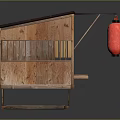 Traditional Japanese Wooden Stall With Red Curtains And Kanji Characters For Daily Use
