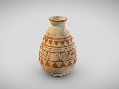 Traditional Ceramic Vase With White Surface And Intricate Orange Geometric Decorative Patterns 3d model
