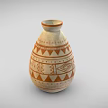 Traditional Ceramic Vase With White Surface And Intricate Orange Geometric Decorative Patterns