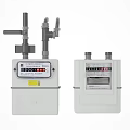White Household Gas Meters With Digital Display And Pipe Connections