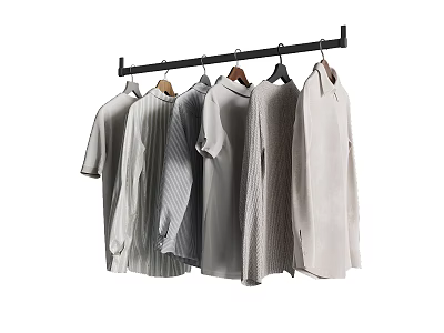 Light Colored Shirts On Hangers Hanging From Black Rod With Various Styles 3d model