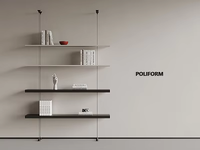 Poliform Modern Bookshelf With Multiple Shelves Books Red Bowl And White Ornament 3d model