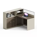 Modern Office Desk with Drawers Cabinet File Organizers and Laptop on Wooden Top