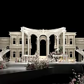 Elegant White Wedding Stage With Circular Design Columns And Floral Decorations 3d model