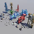 Colorful Mechanical Structures With Various Metallic Designs And Assorted Colored Shapes 3d model
