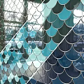 Colorful Fish Scale Tiles Wall With Shiny Blue And Gray Patterns