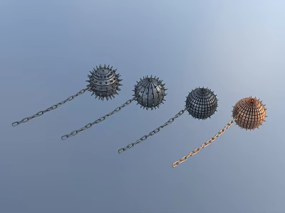 Spiked Ball Weapon With Chain In Various Colors Black Silver And Gold 3d model