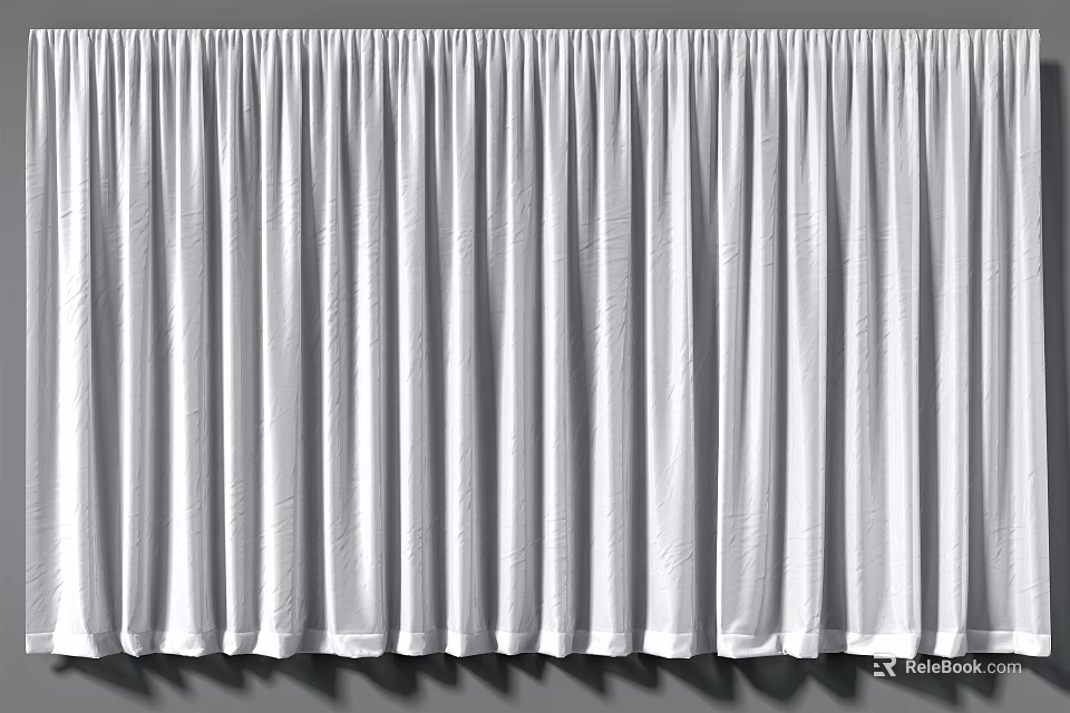 White Pleated Curtains With Flowy Design For Simple Interior Decor 3d model 