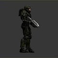 Sci Fi Warrior in Green Battle Armor With Weapon Confronting Alien Creature 3d model